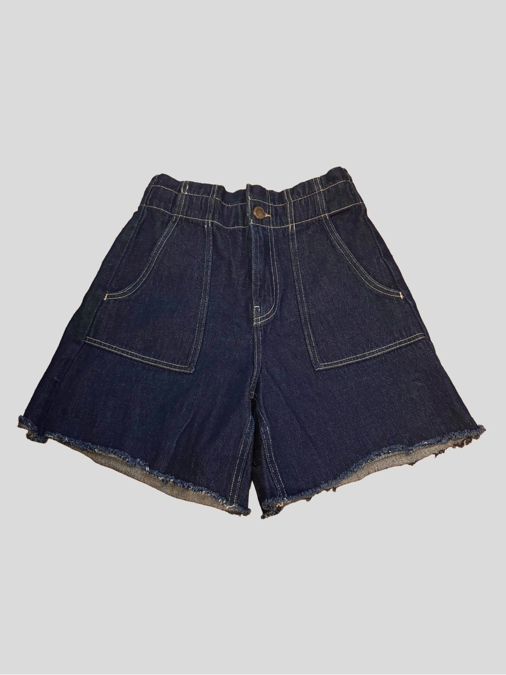 Zara Dark Blue Denim Shorts with Cutoff Hem